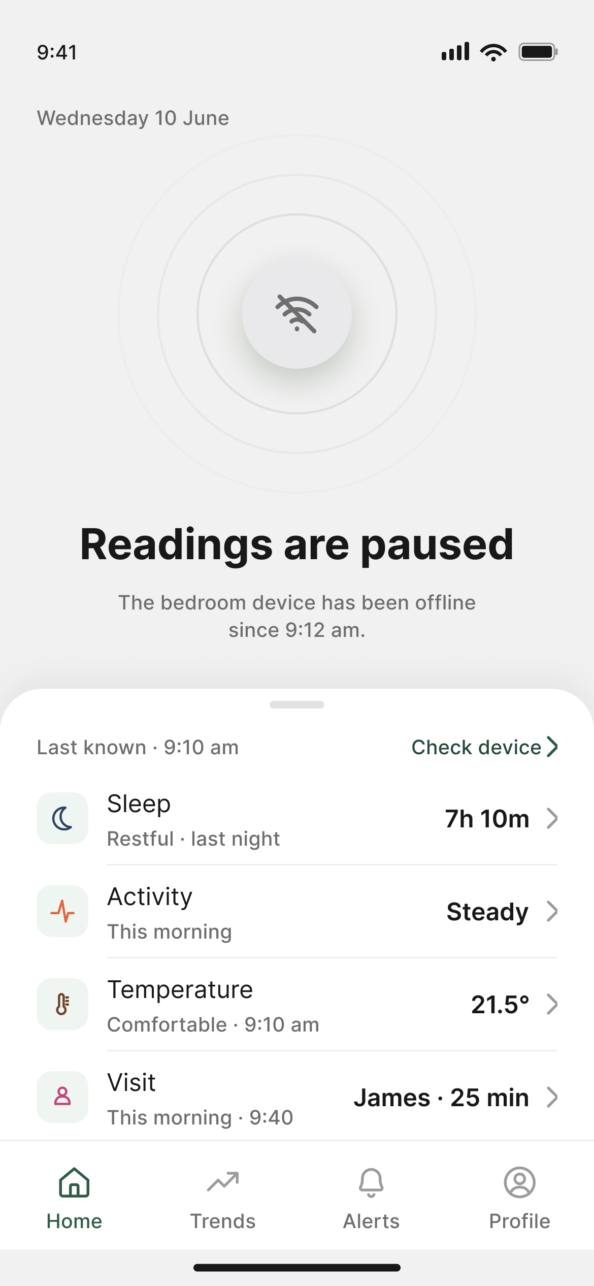 Device offline with last-known readings